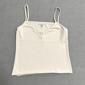 Brandy Melville‎ Womens Cream Cropped Tank Camisole Spaghetti Strap Button Front